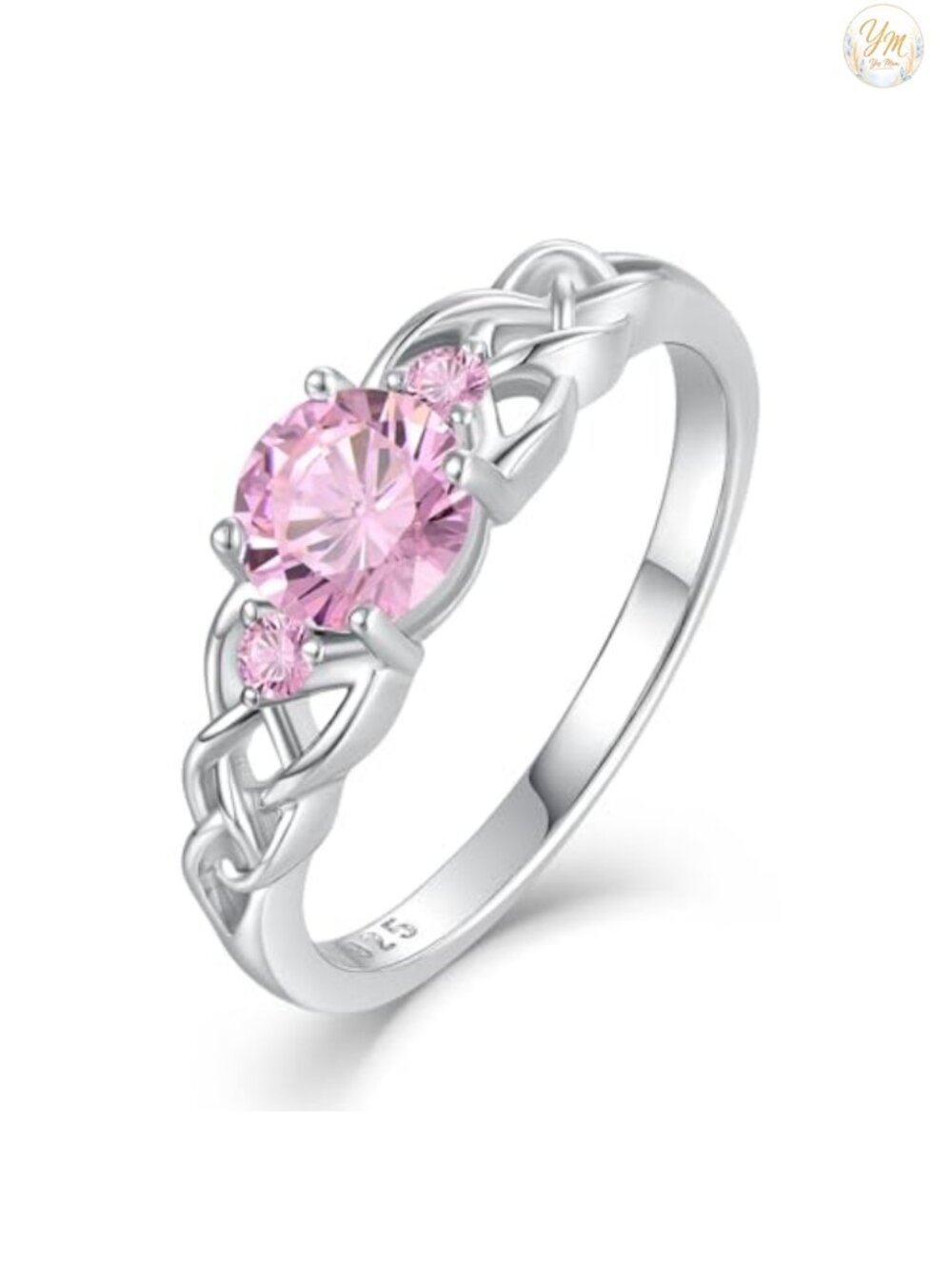 Celtic Knot 925 Sterling Silver 3-Stone Promise Ring Size 5-10